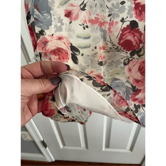 Lauren Ralph Lauren Pink & Blue Floral Gathered Shoulder Tank Sleeveless Blouse - Picture 6 of 7